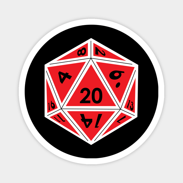 (Pocket) Red D20 Dice (White Outline) Magnet by Stupid Coffee Designs